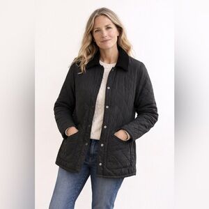 L.L.Bean Women’s Quilted Barn Jacket with Corduroy Collar – Black (Size S Reg)